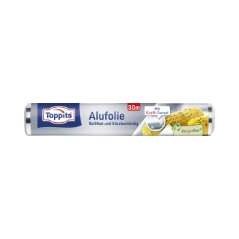 Toppits Alufolie Reissfest und hitzebestaendig, recycelbar, 29,5 cm breit, 30m